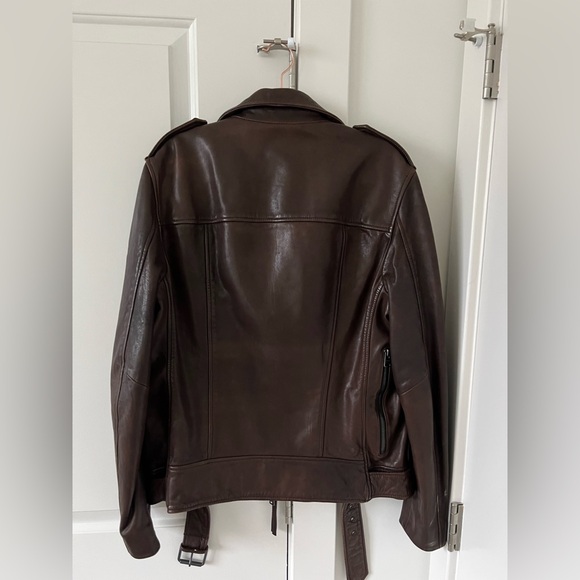 AllSaints VOLTAIRE BIKER Brown 100% Lamb Leather Jacket - Size Medium - Picture 8 of 11